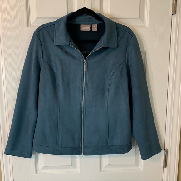 Chico’s Teal Faux Suede Zipper Jacket, size 1 (M/8) - Picture 9 of 9